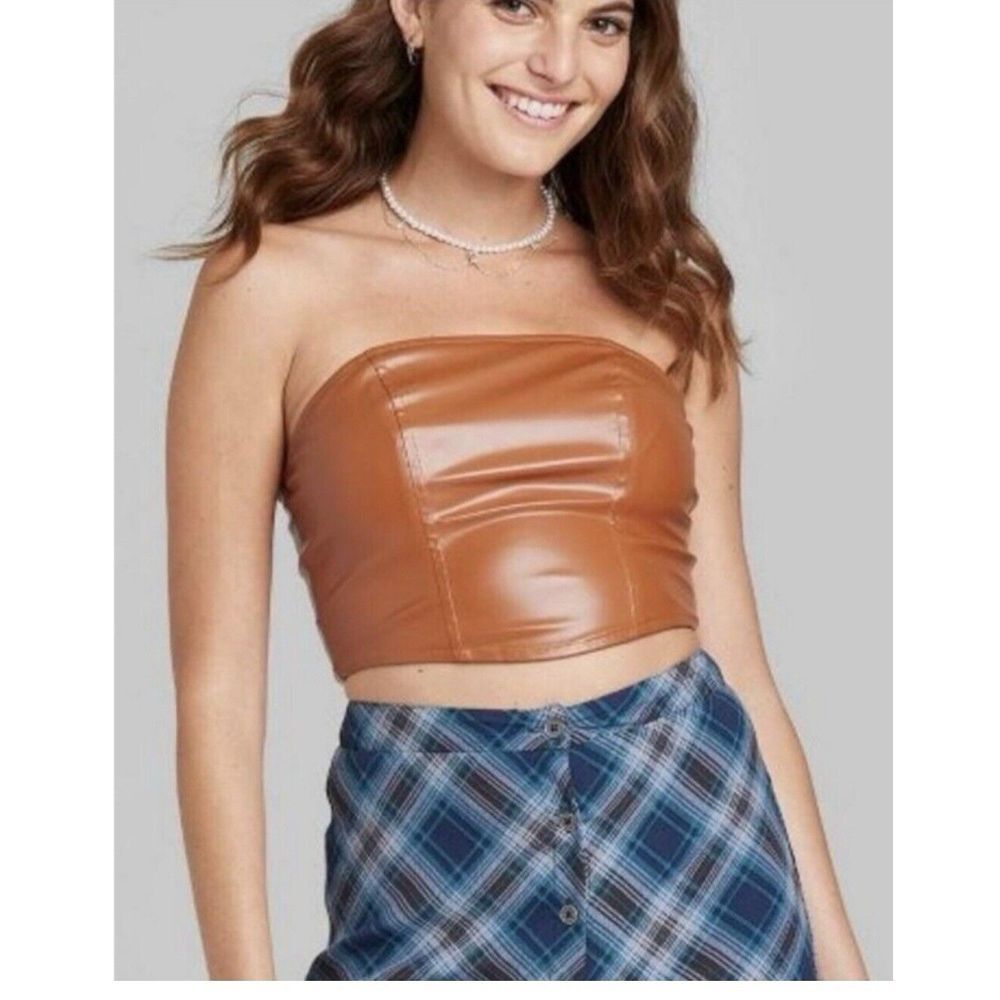 Wild Fable Faux Leather Cropped Tube‎ Top Zipper Womens Sz M Rust